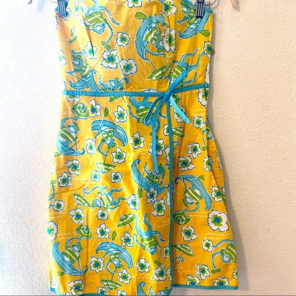 LILLY PULITZER Les Monkey Print Strapless Dress - White Label Beach Floral - Picture 2 of 14